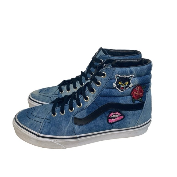 Vans Shoes Skateboarding Sk8 Hi Denim Acid Wash Patches Mens 8.5 Womens 10 Blue - Picture 5 of 13